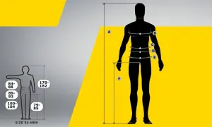 Tabela rozmiarów męskich. Zwróć uwagę na zawyżoną rozmiarówkę, aby wybrać idealne ubranie. Wymiary: wzrost, klatka, talia, biodra.