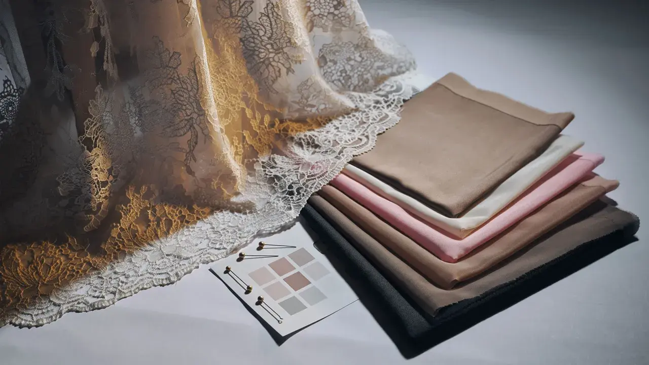 Delikatna koronka i gładkie tkaniny w pastelowych kolorach. Czy to cupro? To materiał o jedwabistym połysku, idealny na elegancką odzież.