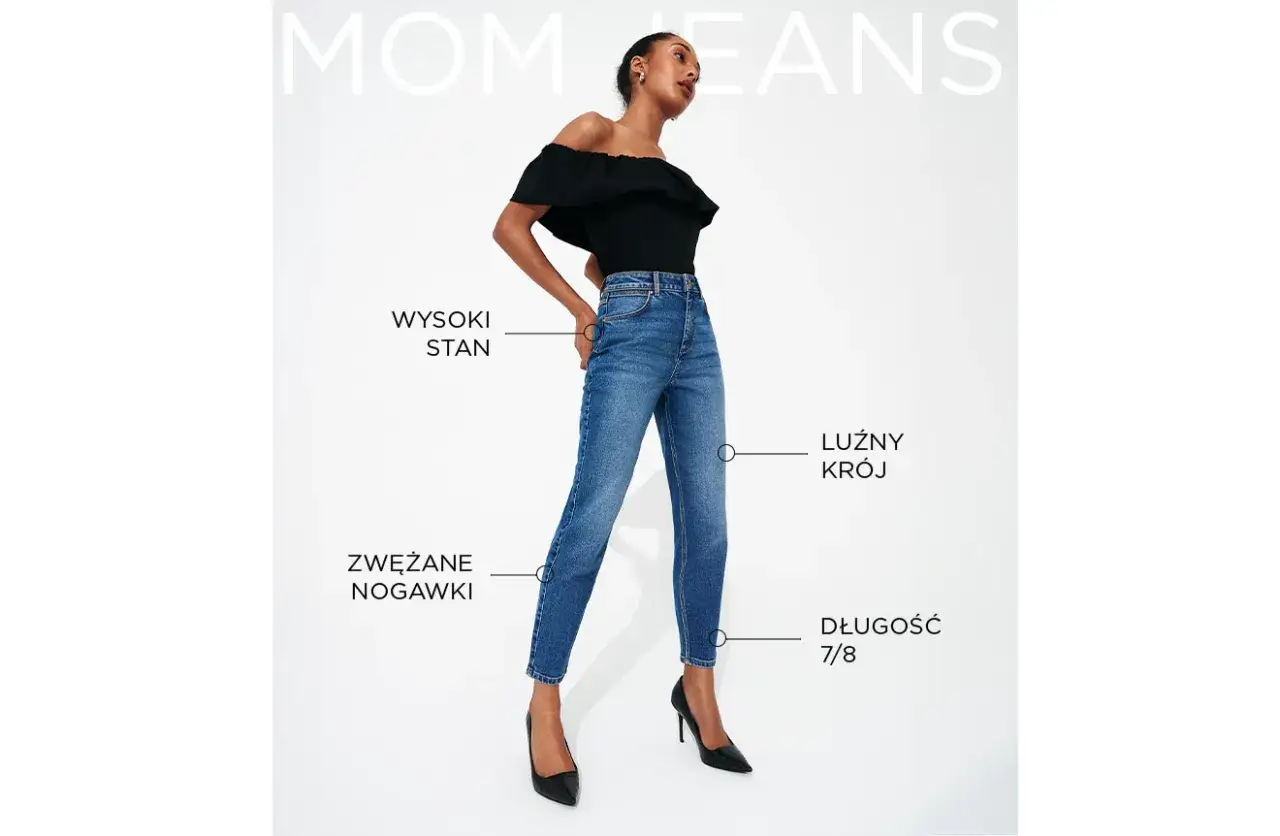 Spodnie mom fit z wysokim stanem, luźnym krojem i zwężanymi nogawkami 7/8. Idealne dla każdej kobiety ceniącej wygodę i styl.