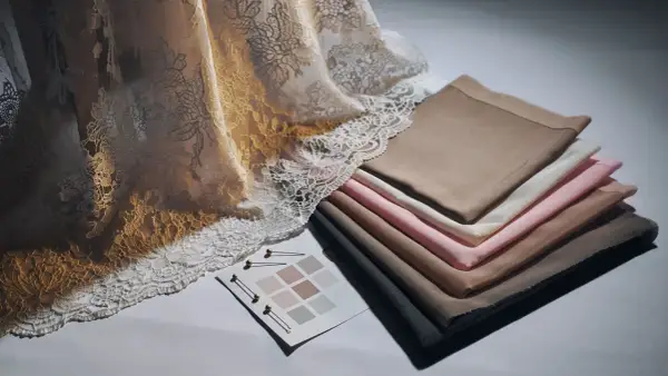 Delikatna koronka i gładkie tkaniny w pastelowych kolorach. Czy to cupro? To materiał o jedwabistym połysku, idealny na elegancką odzież.
