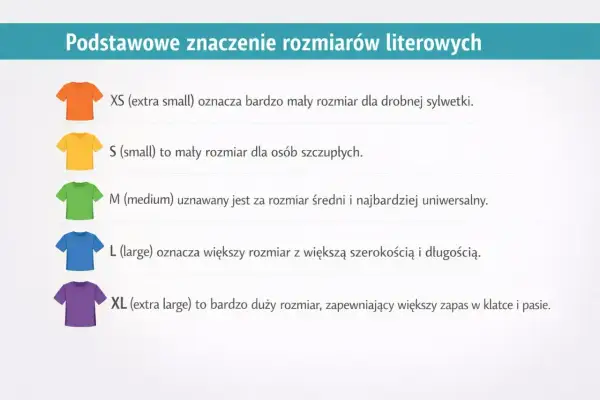 T-shirty w rozmiarach XS, S, M (medium), L, XL. Rozmiar M to średni, uniwersalny wybór.